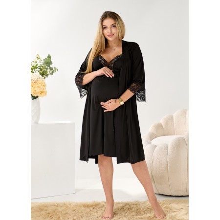 Комплект "Луна" нічна сорочка + халат для вагітних і годуючих Чорний